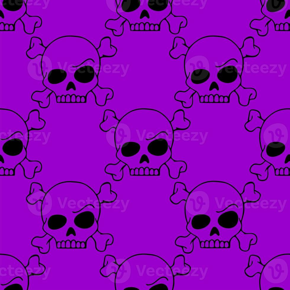 seamless contour graphic pattern of black skulls on a purple background, texture, design photo