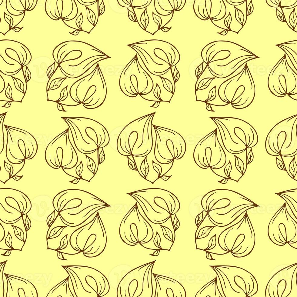 seamless contour pattern of large brown graphic flowers on a beige background, texture, design photo