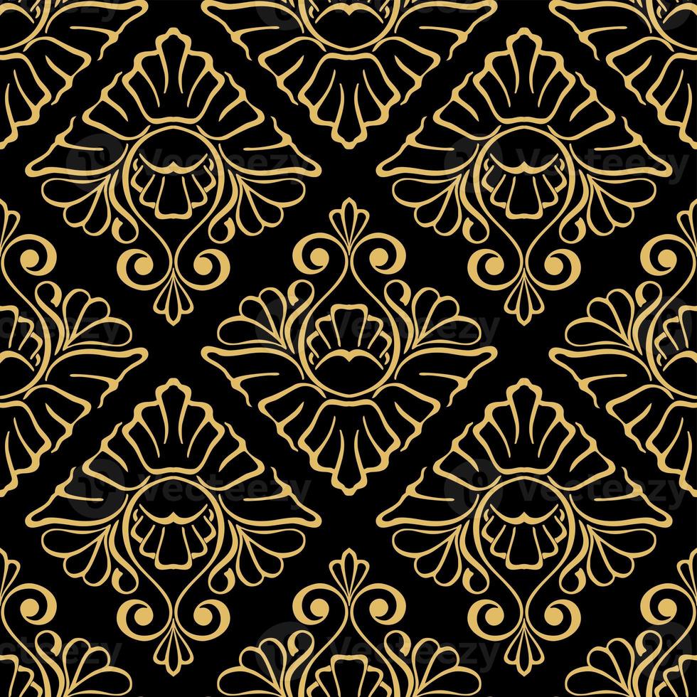 seamless graphic abstract tile pattern, golden geometric ornament on black background, texture, design photo
