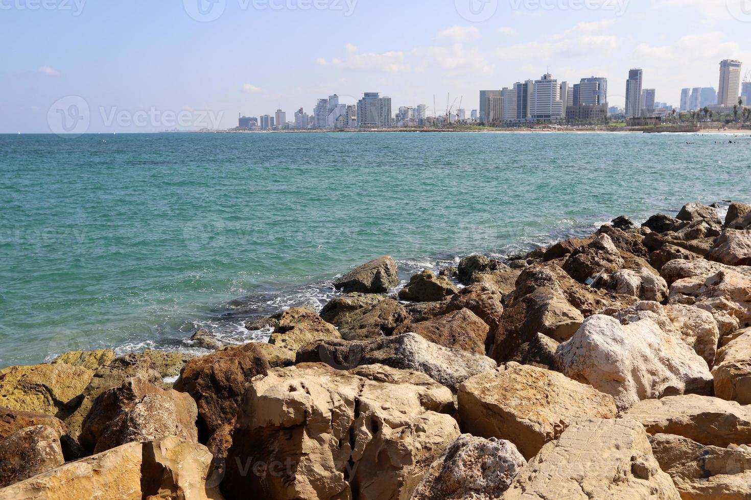 Stones on the shore of the Mediterranean Sea. photo