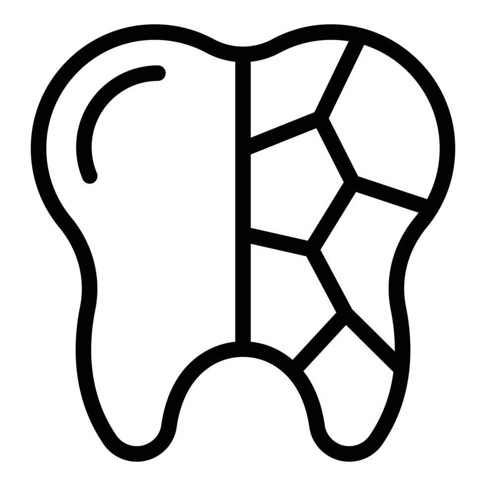 vector de contorno de icono de diente agrietado. cuidado del diamante