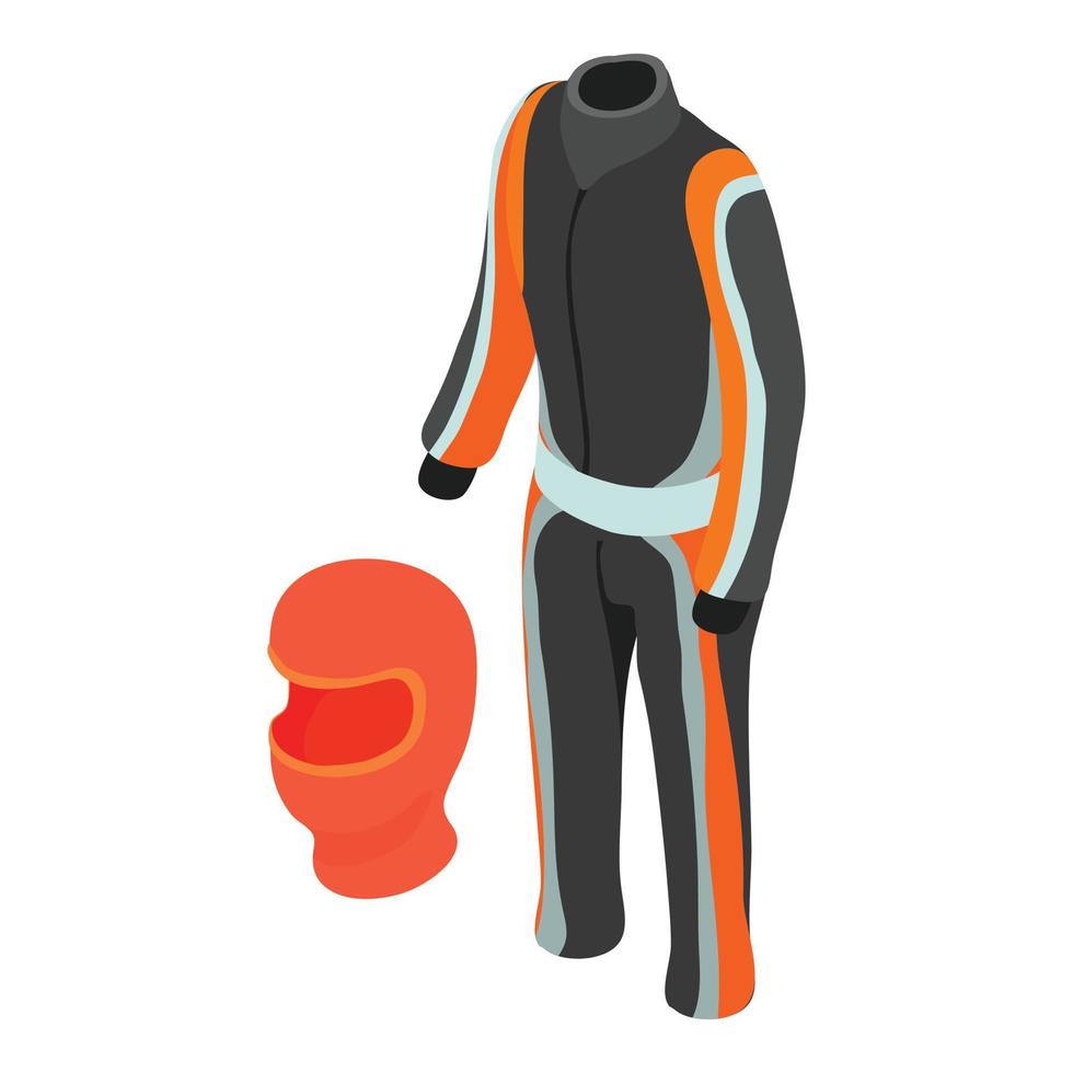 icono de ropa de karting vector isométrico. icono de traje de carreras y pasamontañas de karting