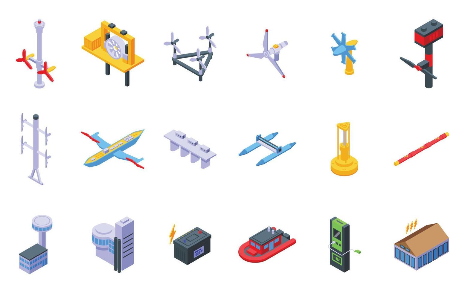 Tidal energy icons set isometric vector. Green ecology vector