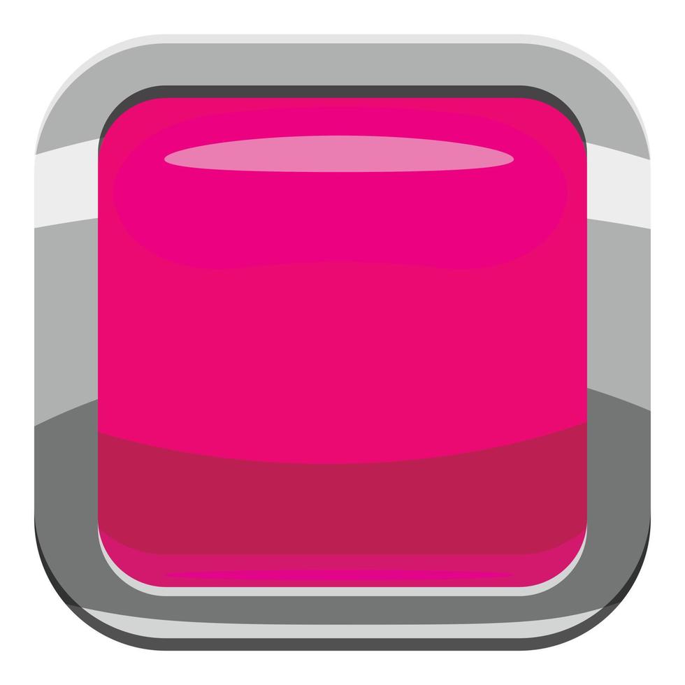 Pink square button icon, cartoon style vector