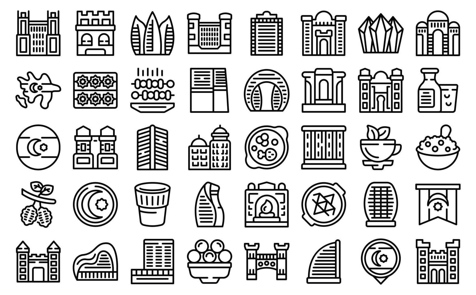 Baku icons set outline vector. City tower vector