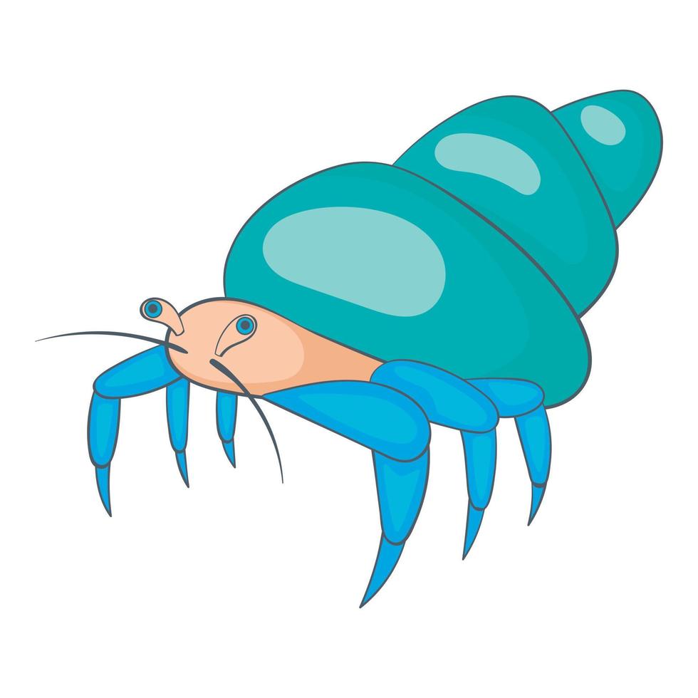 Blue hermit crab icon, cartoon style vector