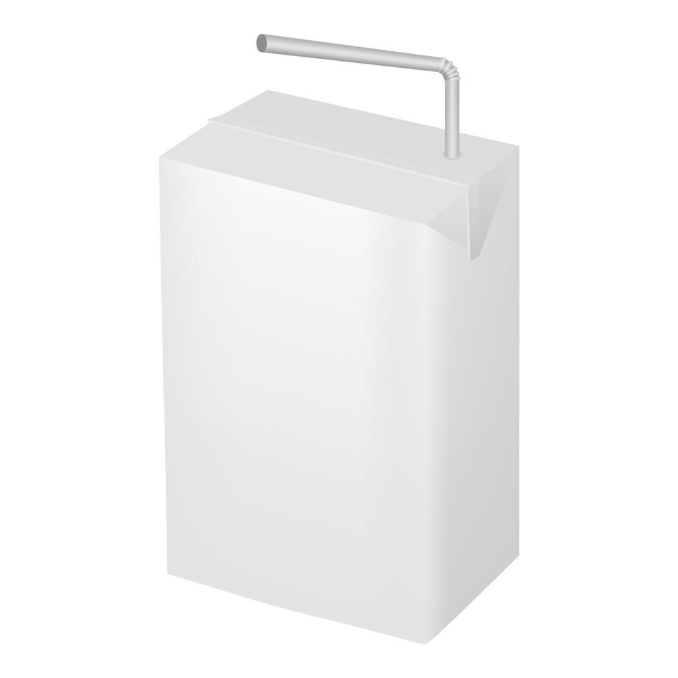 Milk or juice carton package with straw mockup vector