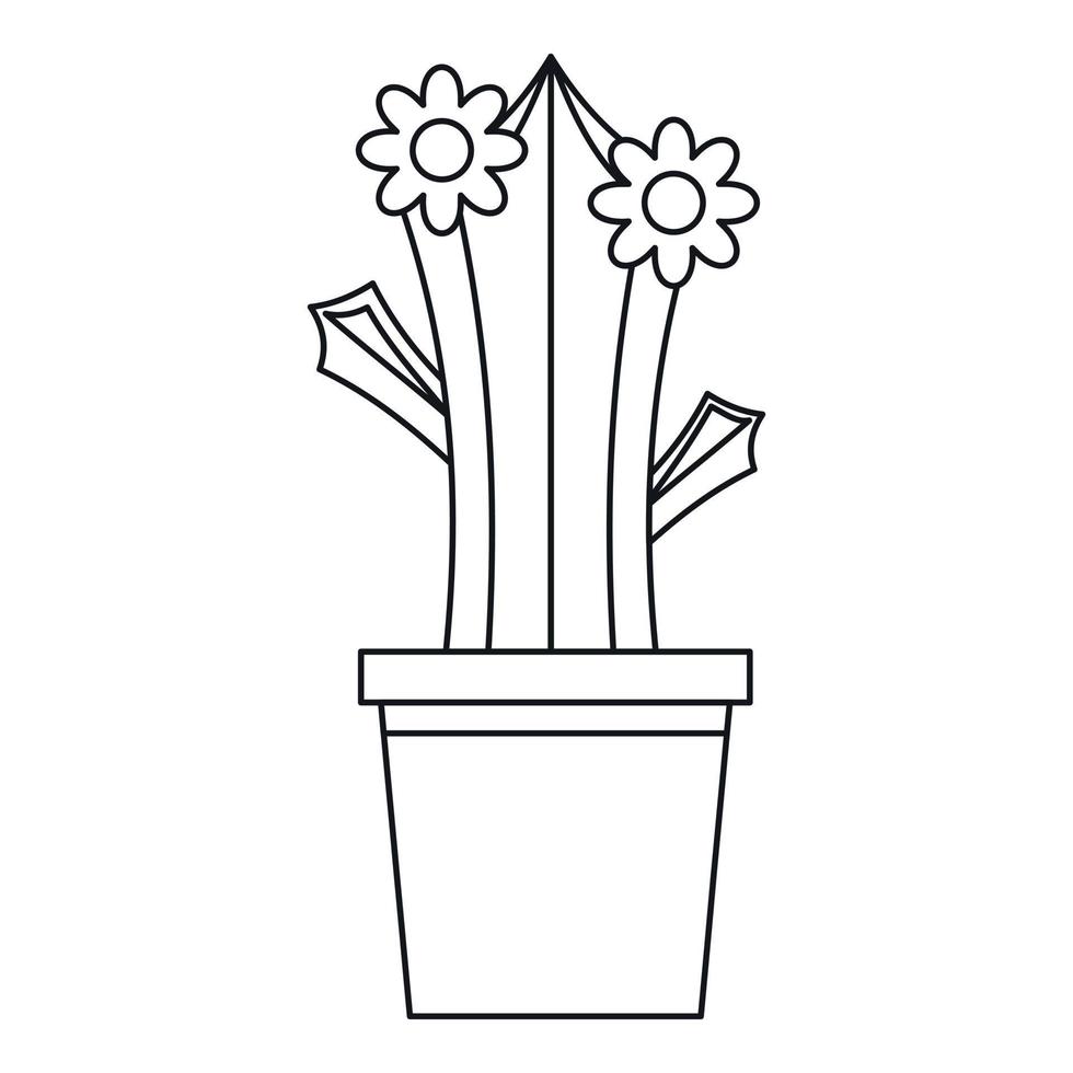 Blooming cactus in pot icon, outline style vector