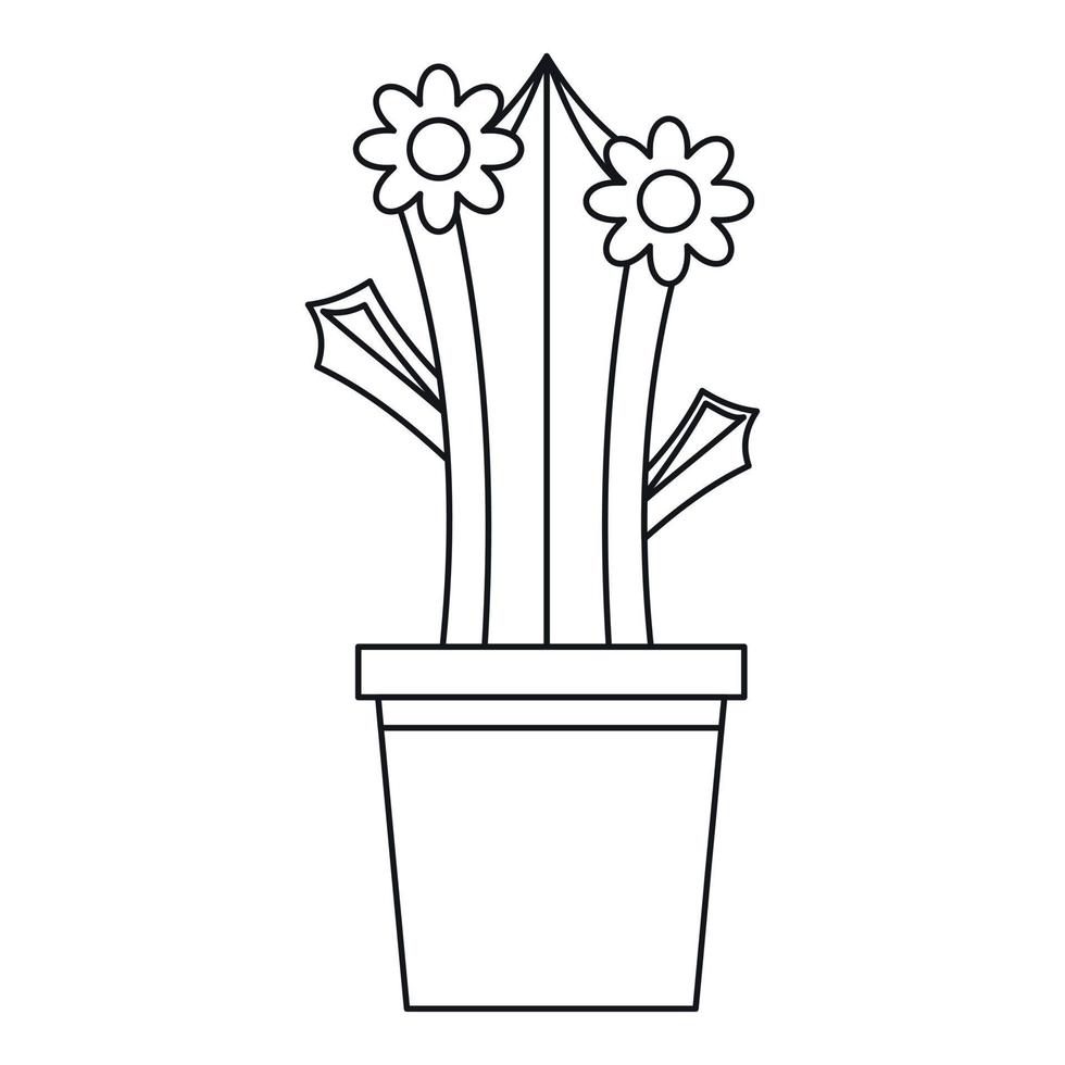 icono de cactus floreciente en maceta, estilo de esquema vector