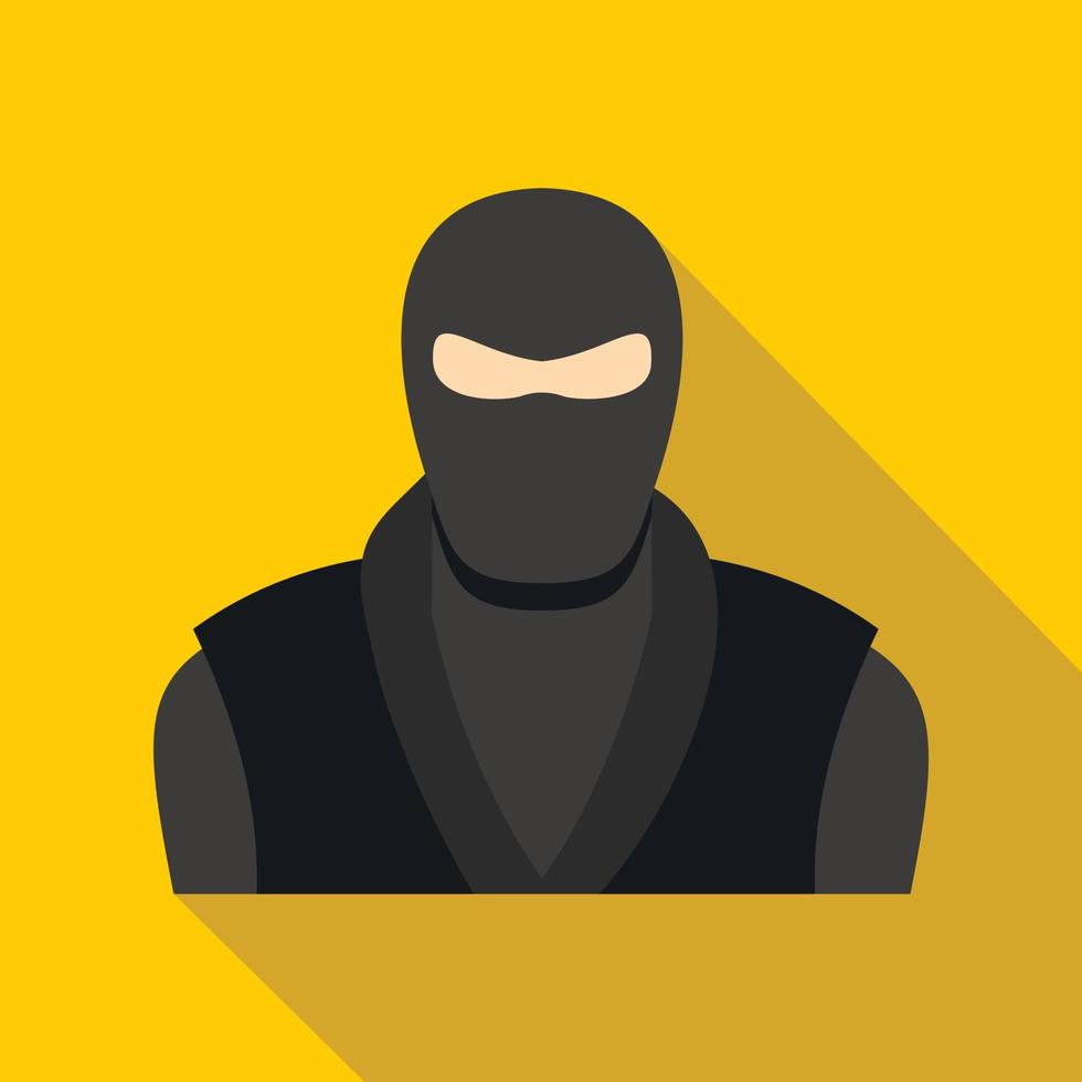Ninja in black clothes and mask icon, flat style vector