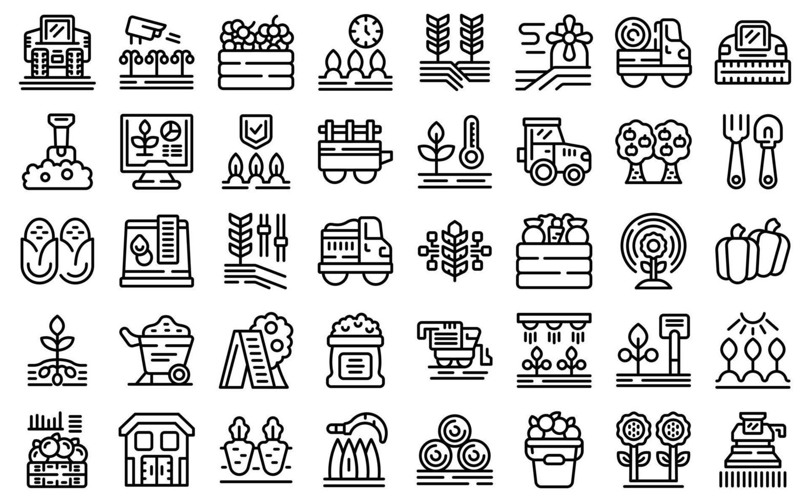 Harvesting icons set outline vector. Combine harvest vector