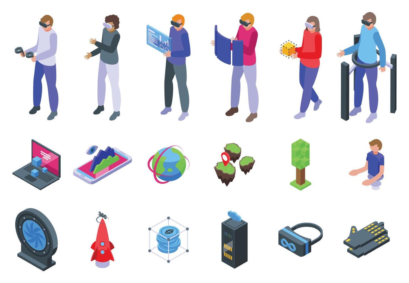 Metaverse icons set isometric vector. Future people vector