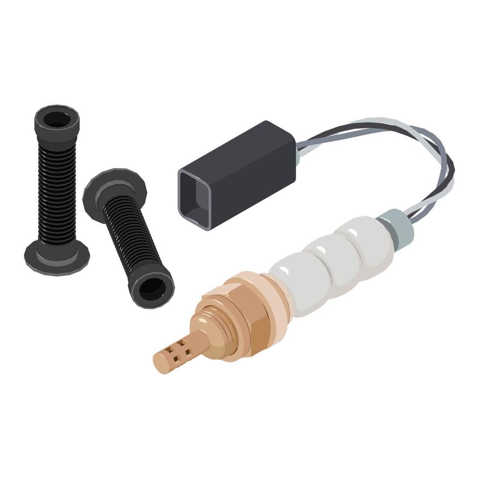 Replacement part icon isometric vector. Black handlebar grip and oxygen sensor vector