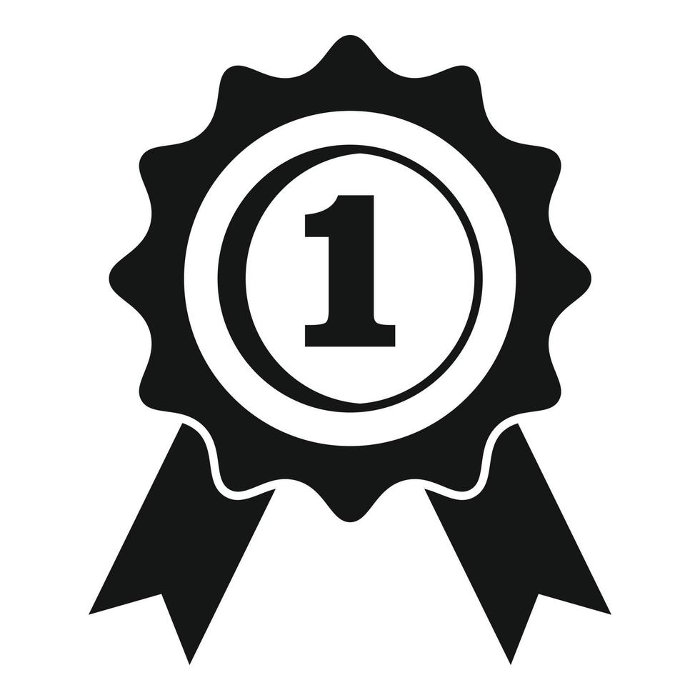 First place emblem icon simple vector. Ribbon medal vector