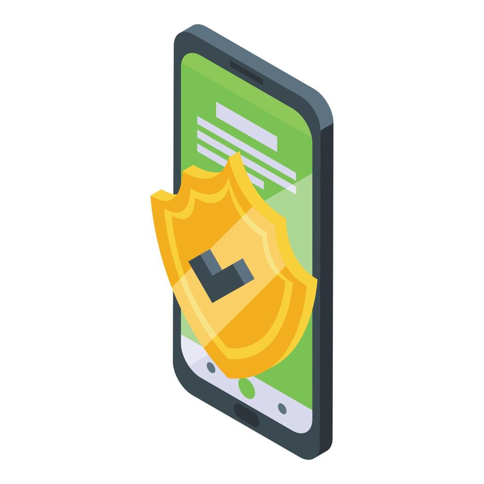 Secured phone icon isometric vector. Data security vector