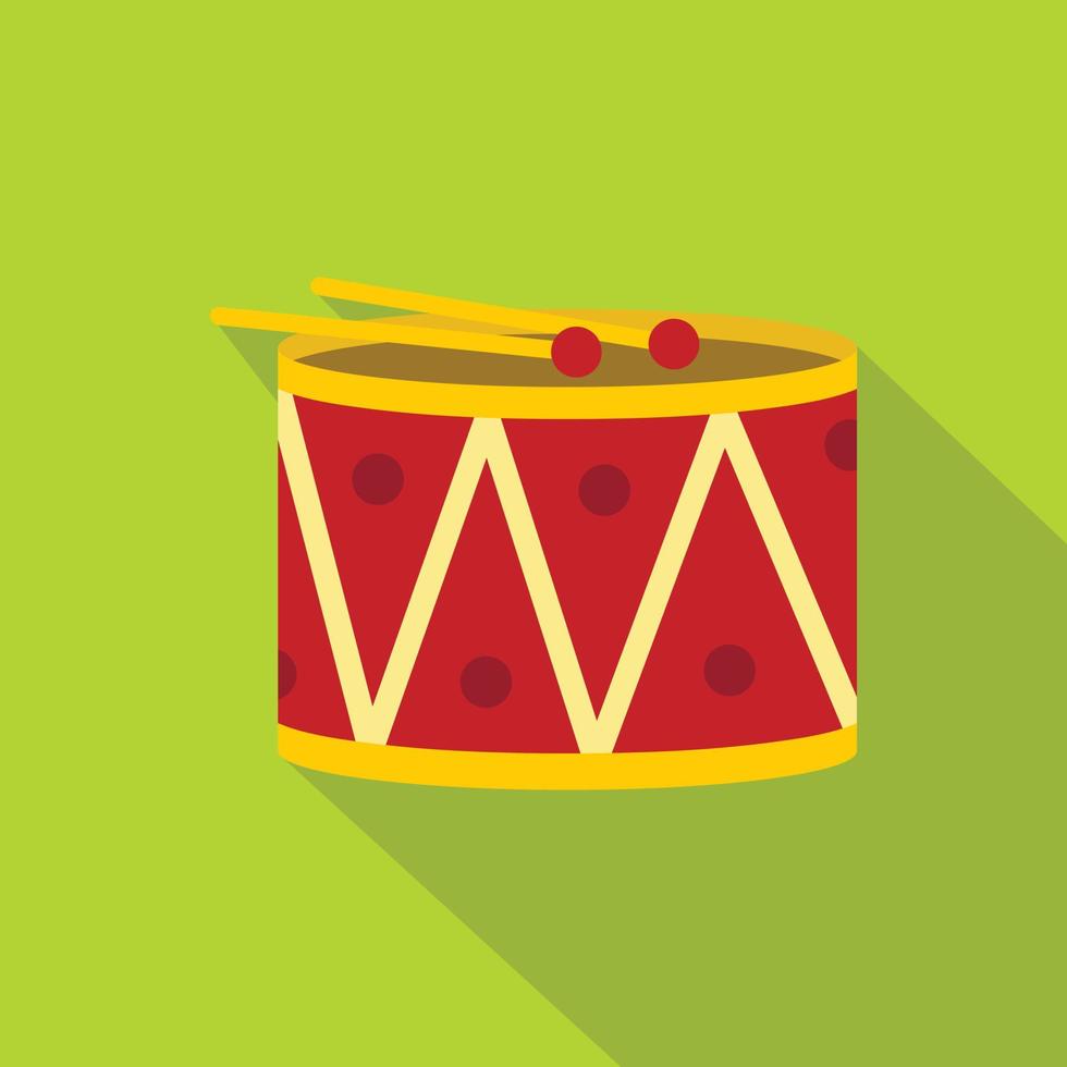 Red drum and drumsticks icon, flat style vector