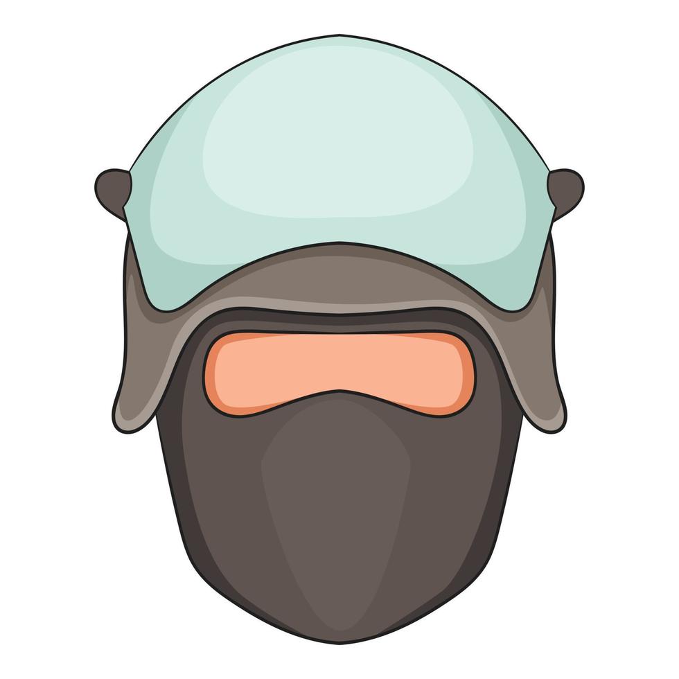 Policeman head in a face mask icon, cartoon style vector