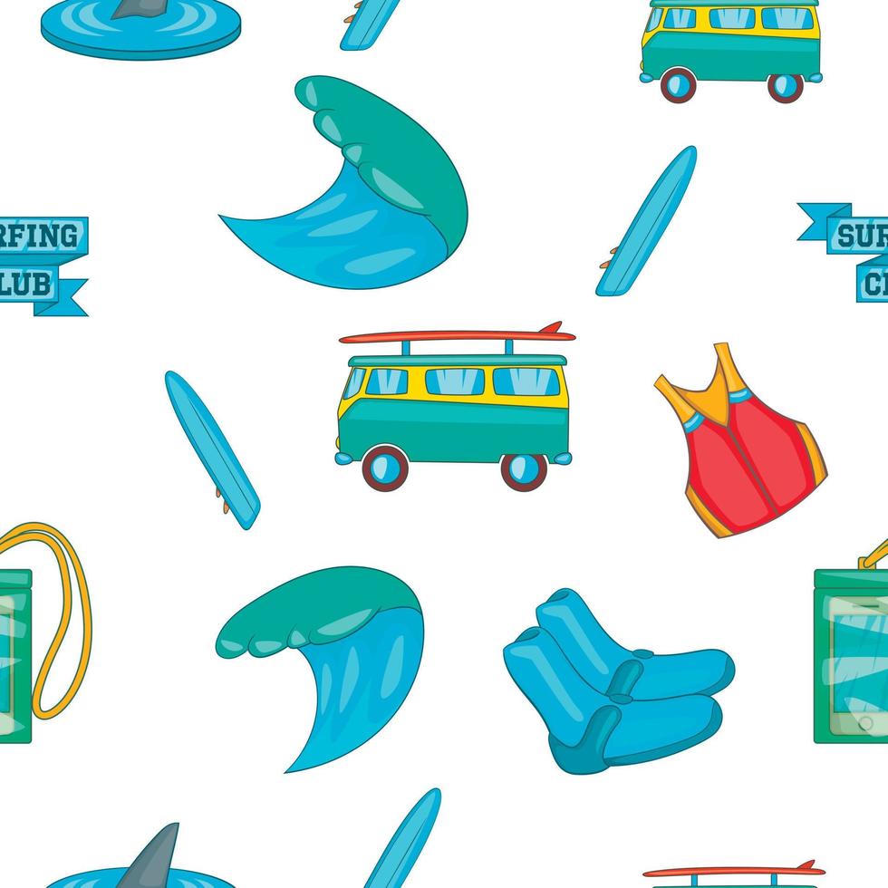 Surfing pattern, cartoon style vector