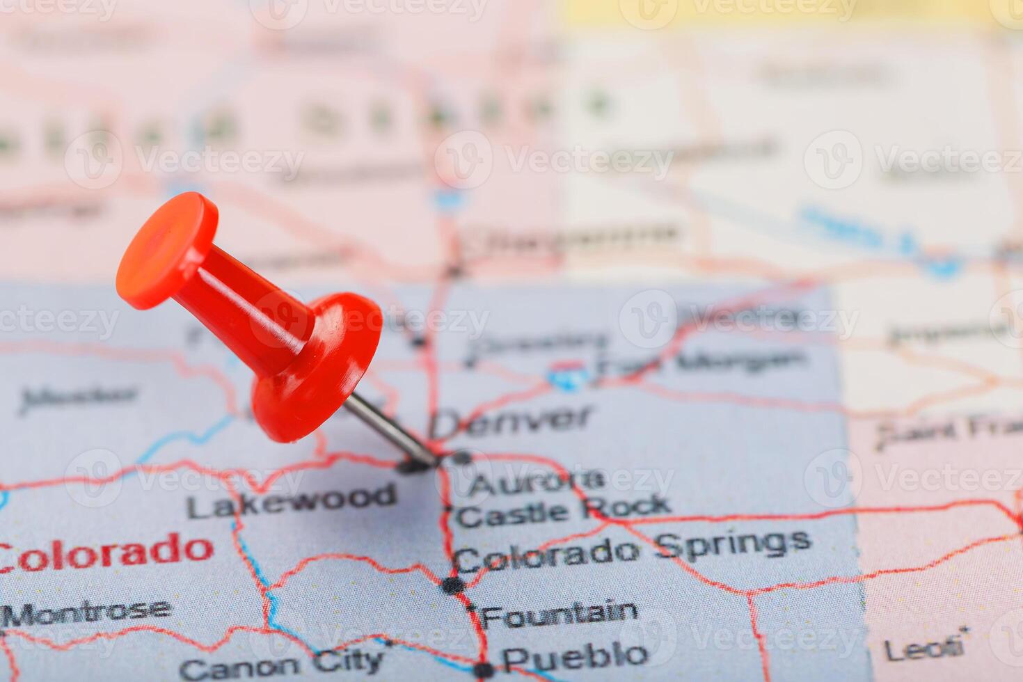 Red clerical needle on a map of - Red Clerical Needle On A Map Of Usa Colorado And The Capital Denver Closeup Map Colorado With Red Tack United States Map Pin Photo 