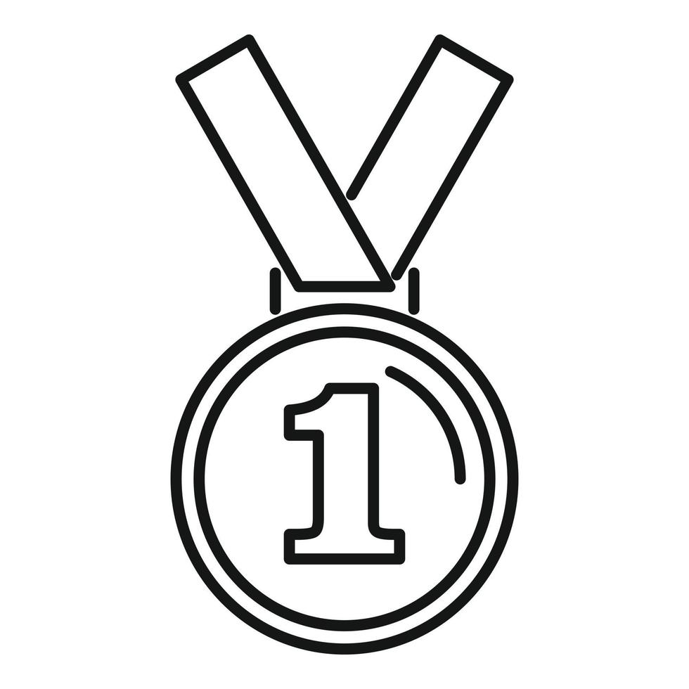 Gold medal icon outline vector. Ribbon metal vector