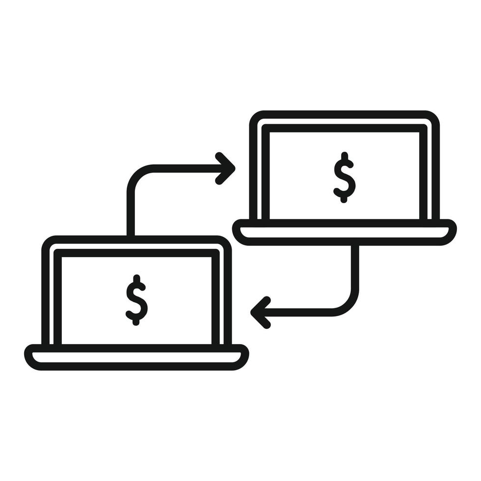 Laptop money transfer icon outline vector. Send cash vector