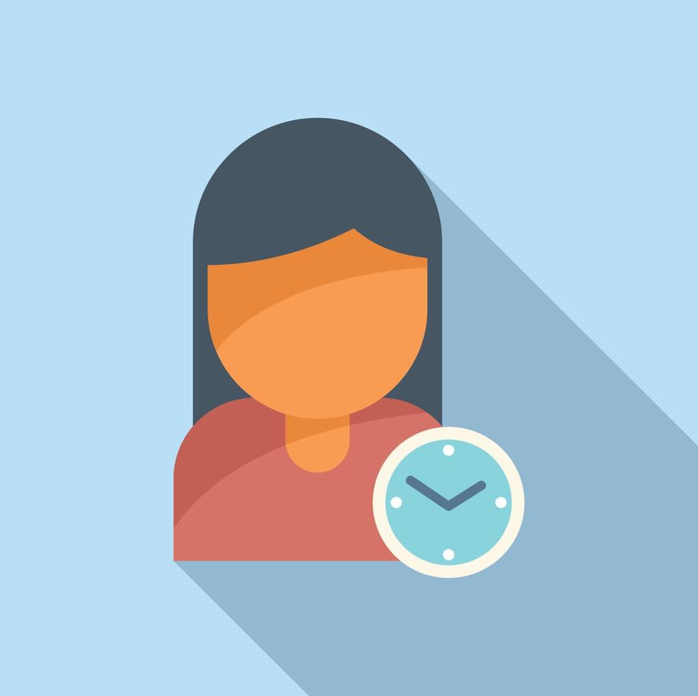 Woman time task icon flat vector. Work clock vector