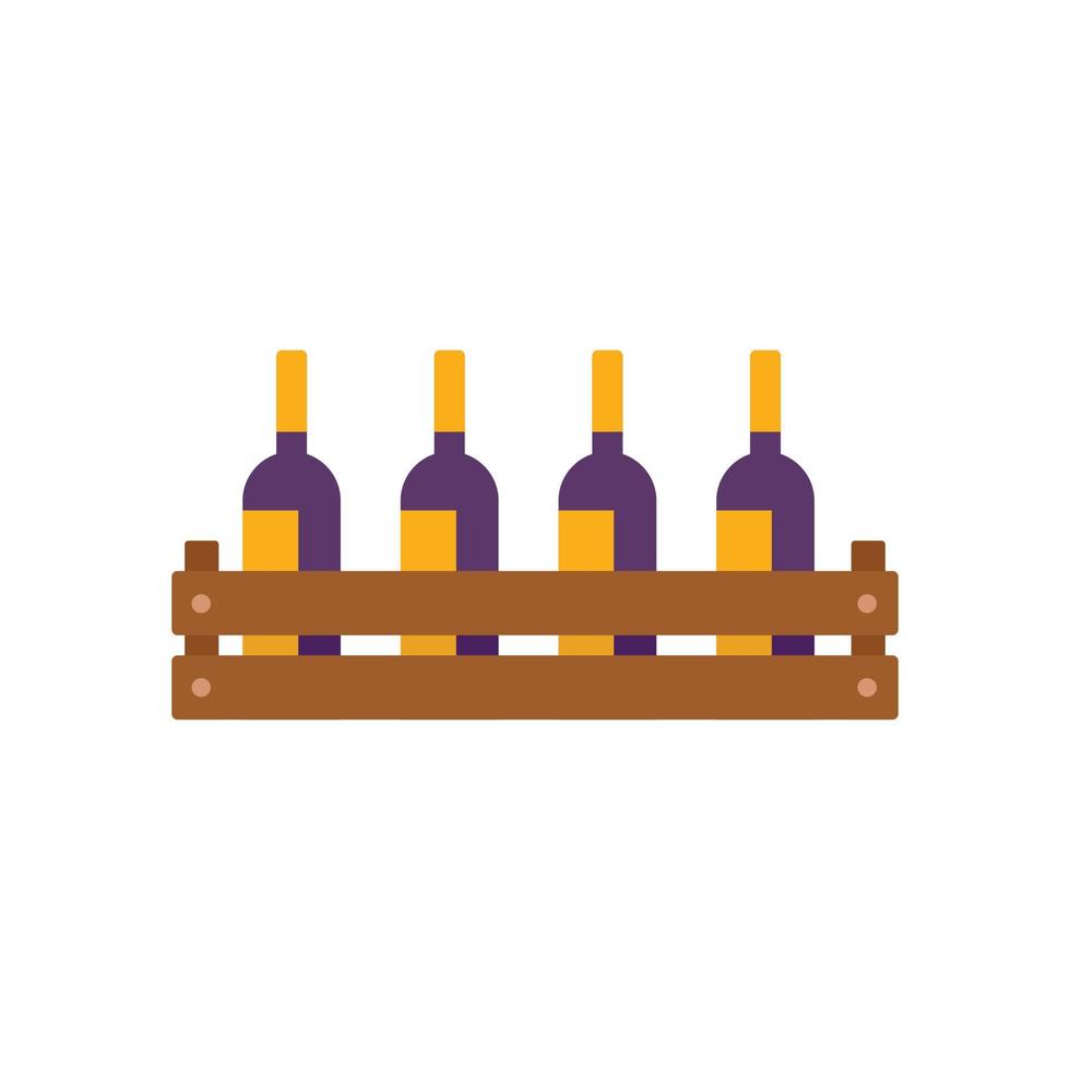 Wine bottle wood box icon flat isolated vector