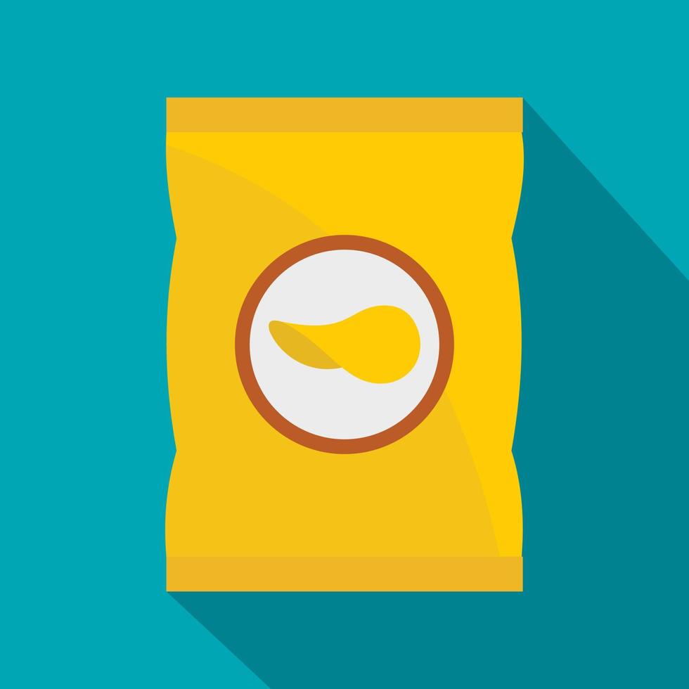 Yellow pouch of potato chips icon, flat style vector