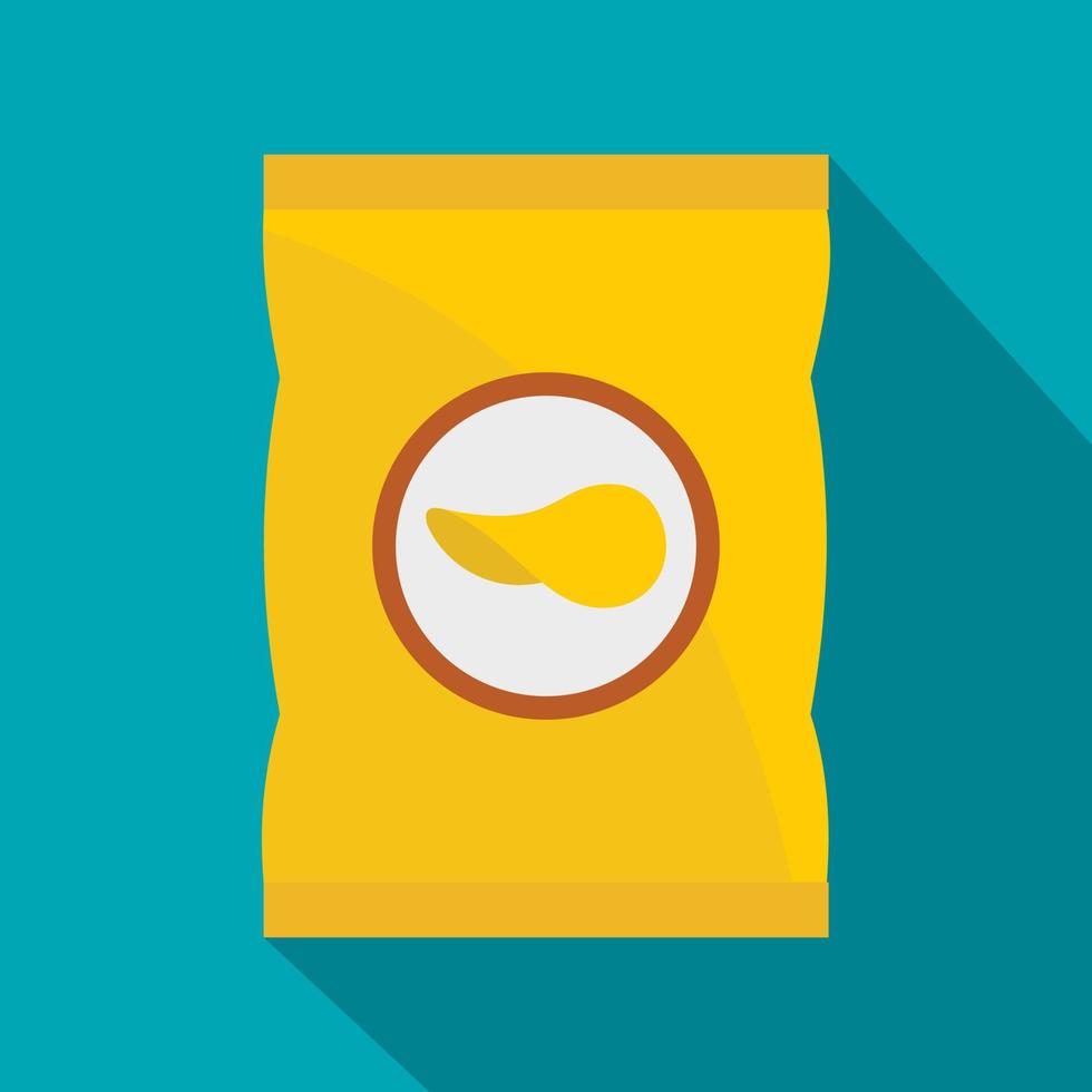 icono de bolsa amarilla de papas fritas, estilo plano vector