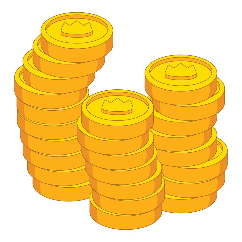 Stacks of coins with crown icon, cartoon style vector