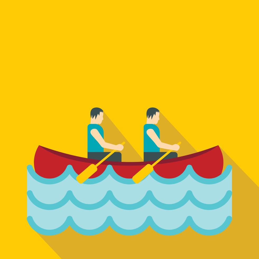 Canoe with two athletes icon, flat style vector