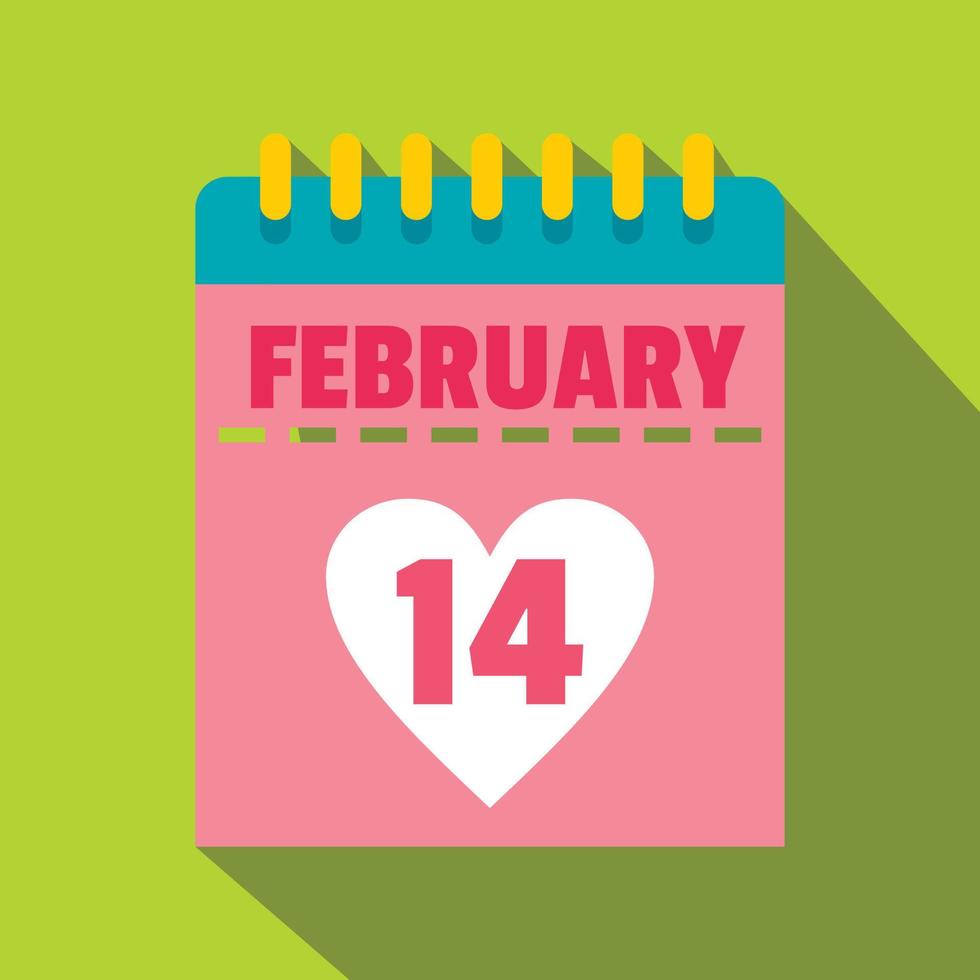 Pink Valentines day calendar icon, flat style vector