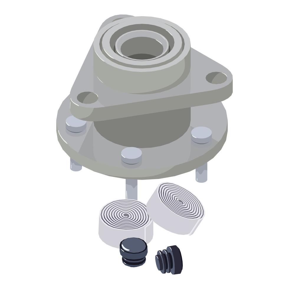 Component part icon isometric vector. New wheel hub and bike handlebar tape icon vector
