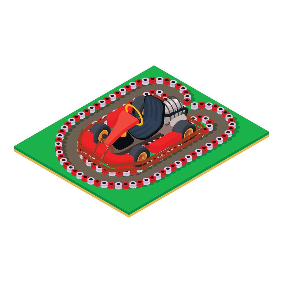 Sport concept icon isometric vector. New red karting car in karting arena icon vector