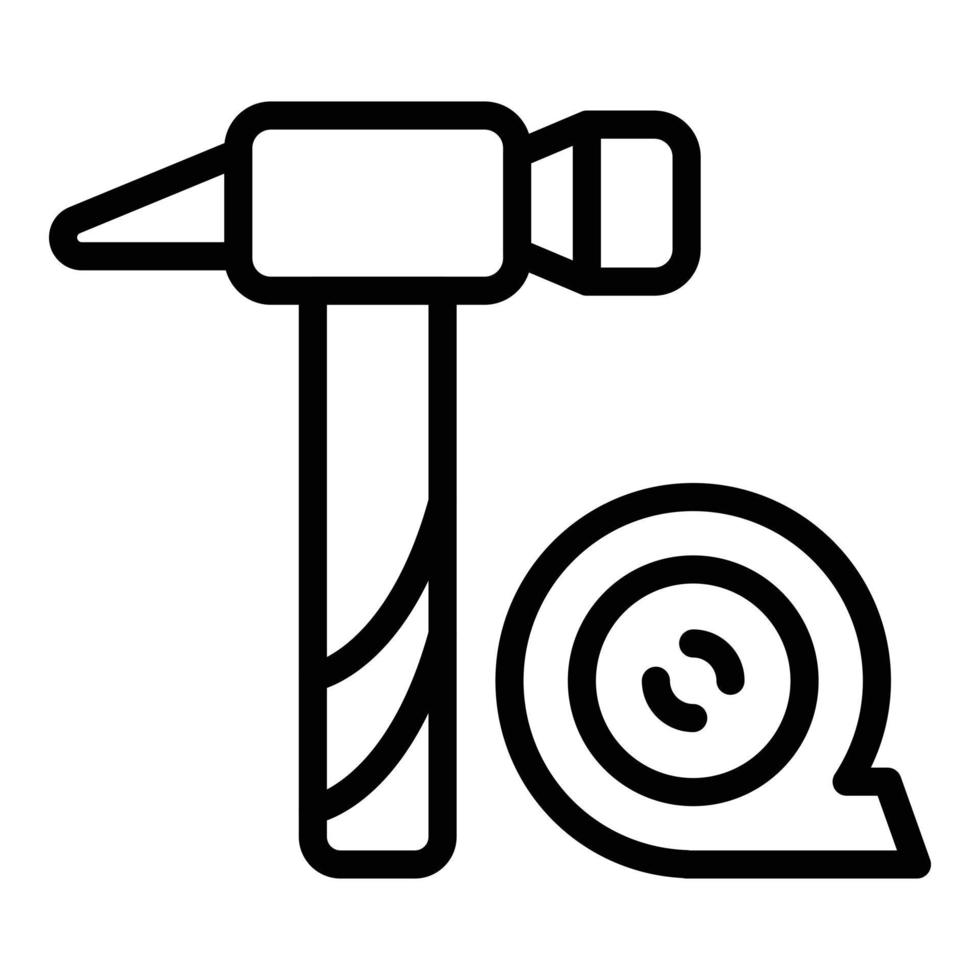vector de contorno de icono de martillo de casa. trabajo de reparación