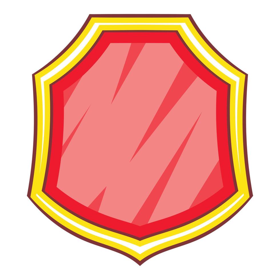 Red blank shield icon, cartoon style vector