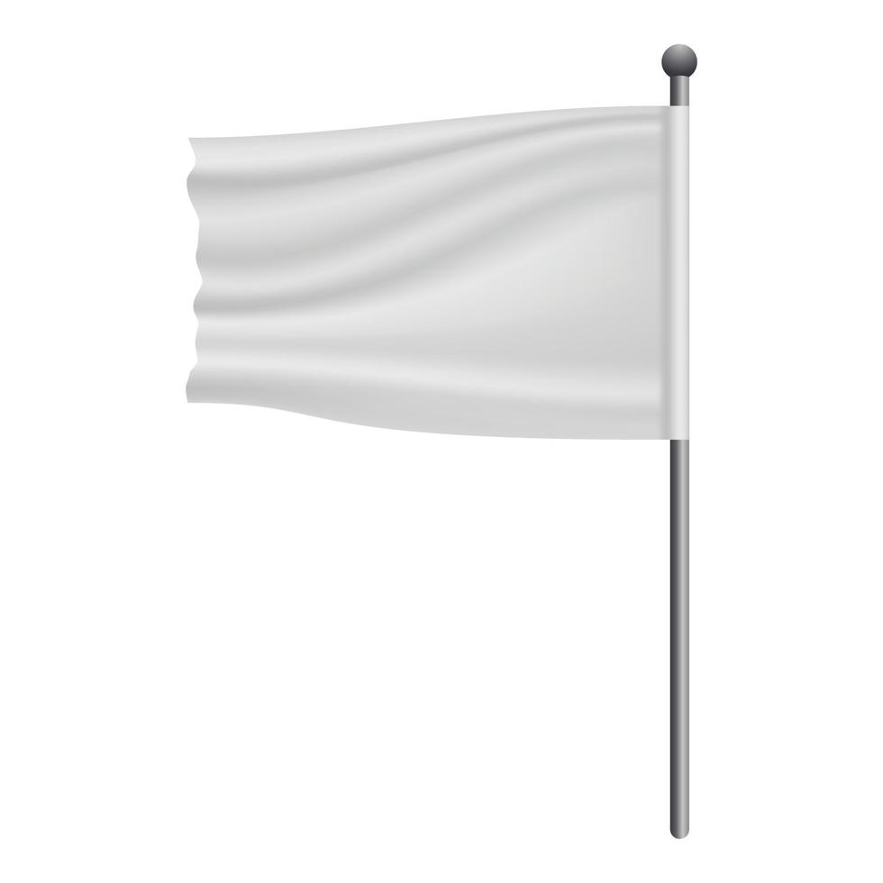 bandera blanca en maqueta de asta de bandera, estilo realista vector