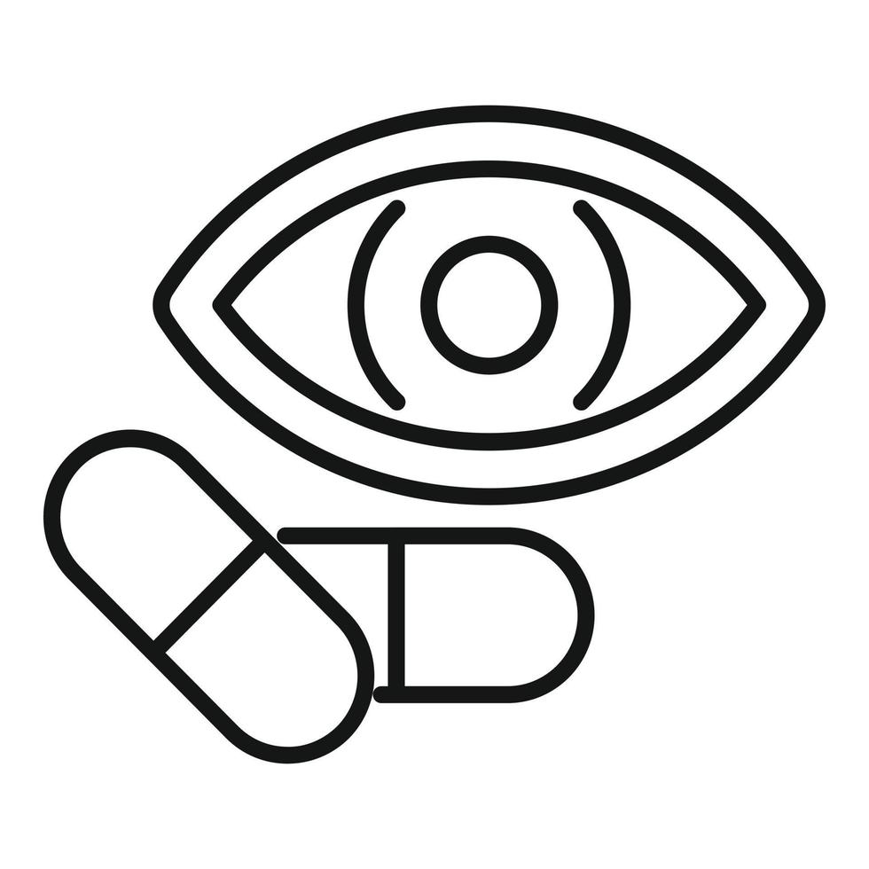 vector de contorno de icono de cápsula de visión. Examen de ojos