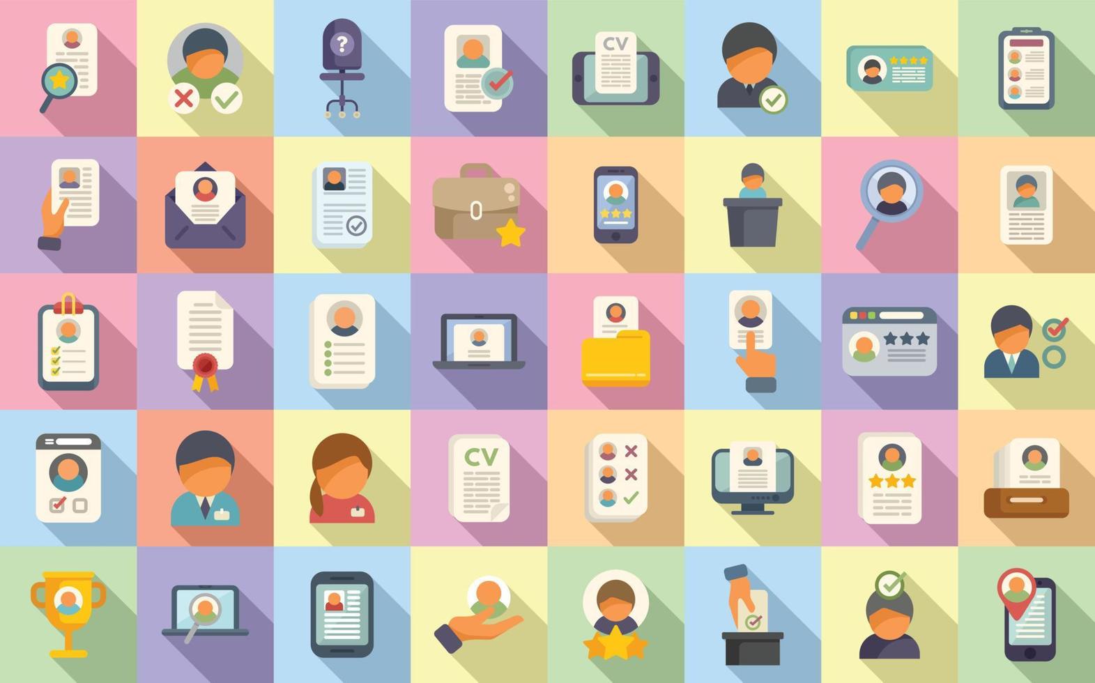 Candidate icons set flat vector. Work team vector