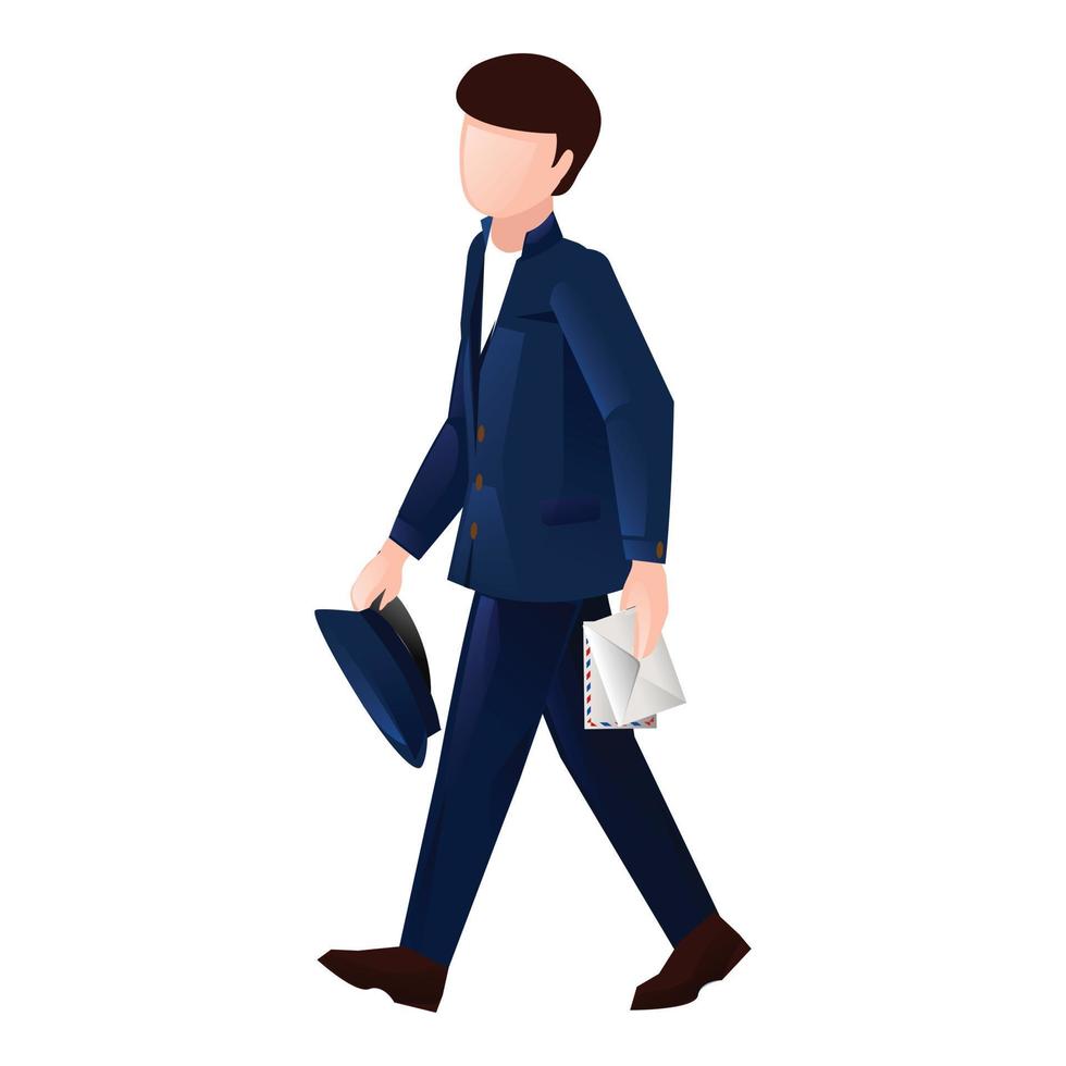 vector de dibujos animados de icono de cartero caminando. hombre de correo