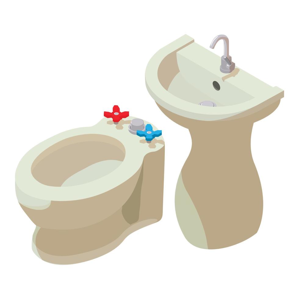 Bathroom equipment icon isometric vector. Wash hand basin with faucet and bidet vector