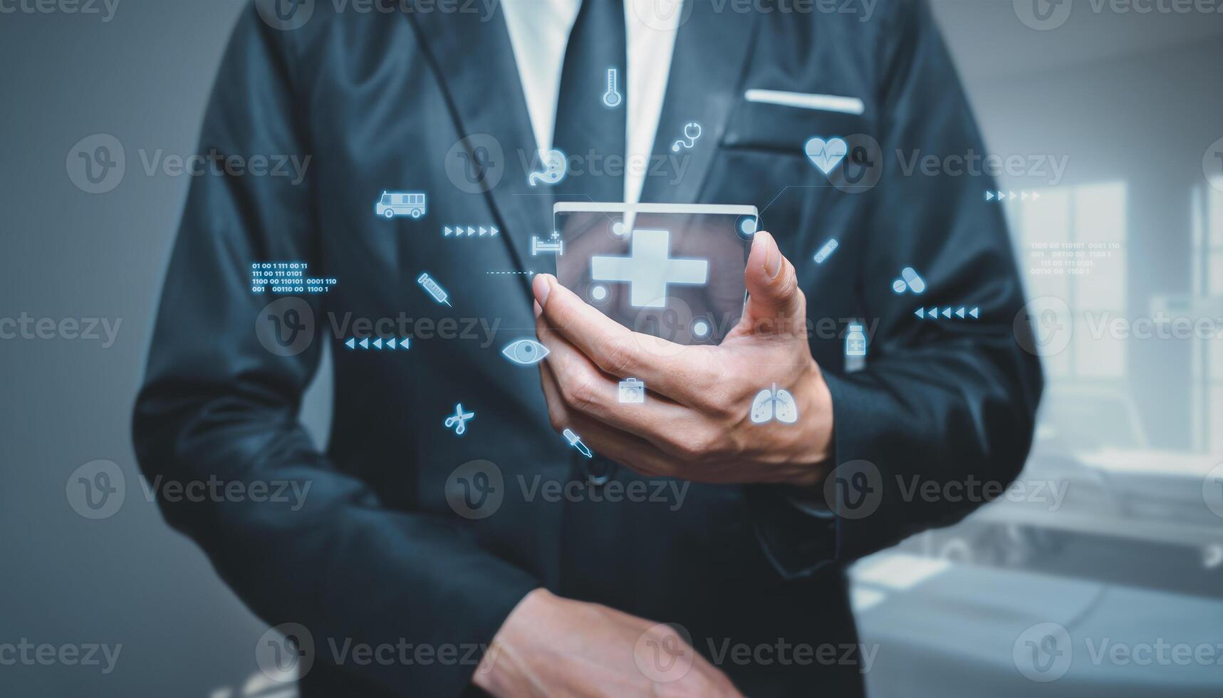 Virtual medical network connection icons awareness and spread attention on their healthcare in hospital and health insurance business. Medical business health technology for health services with more photo