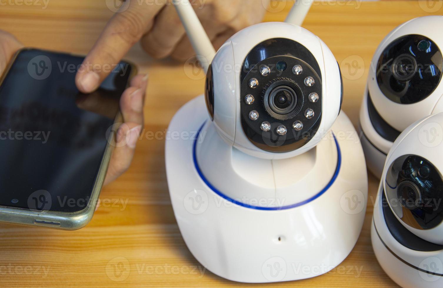 Close-up IP cameras Install IP CCTV cameras or high-tech surveillance systems. CCTV system photo