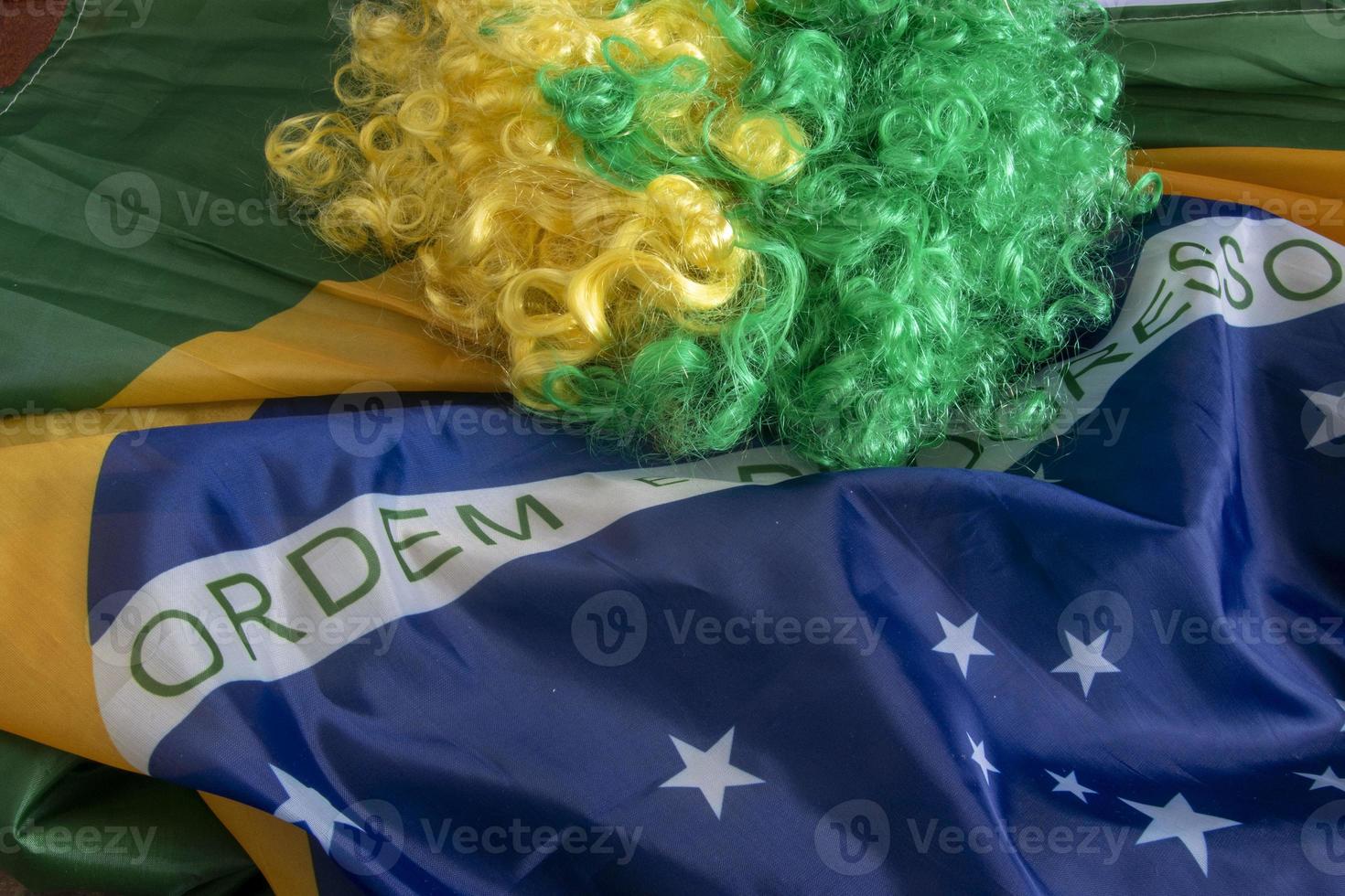 flag of Brazil in a wave like wind and filling the frame photo