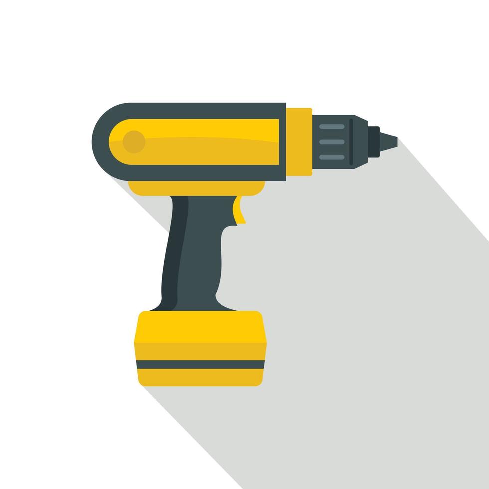 icono de taladro destornillador eléctrico amarillo, estilo plano vector