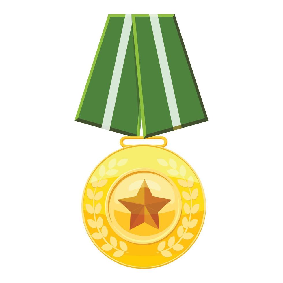 Medal with green ribbon icon, cartoon style vector