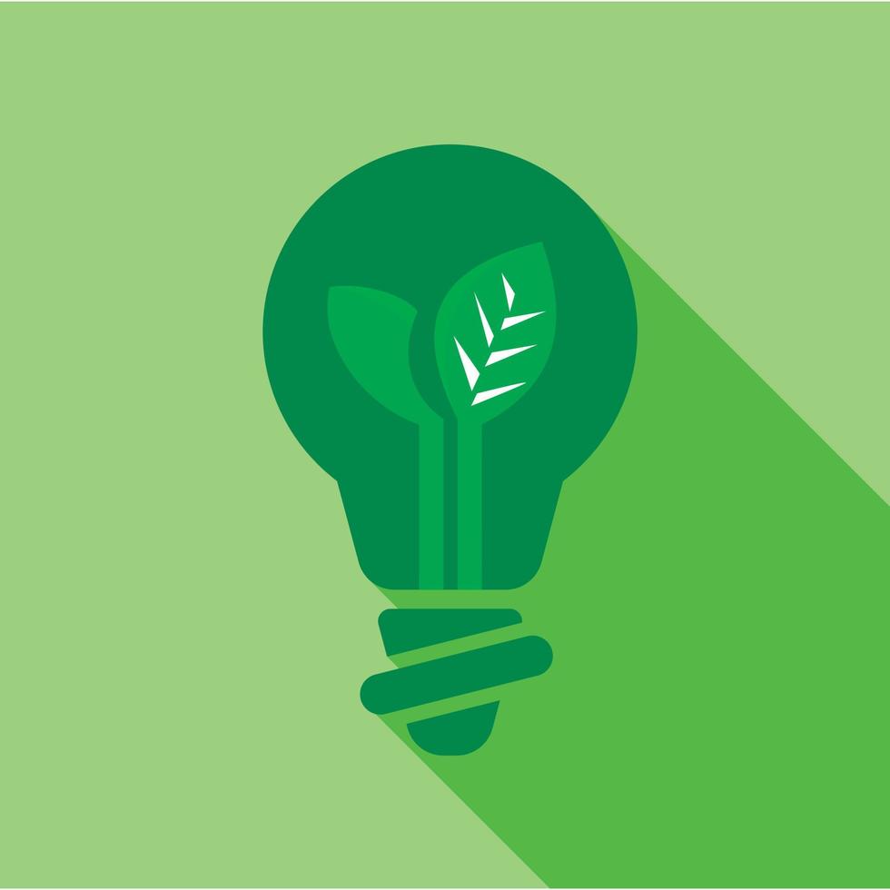 Green light bulb with leaf inside icon vector