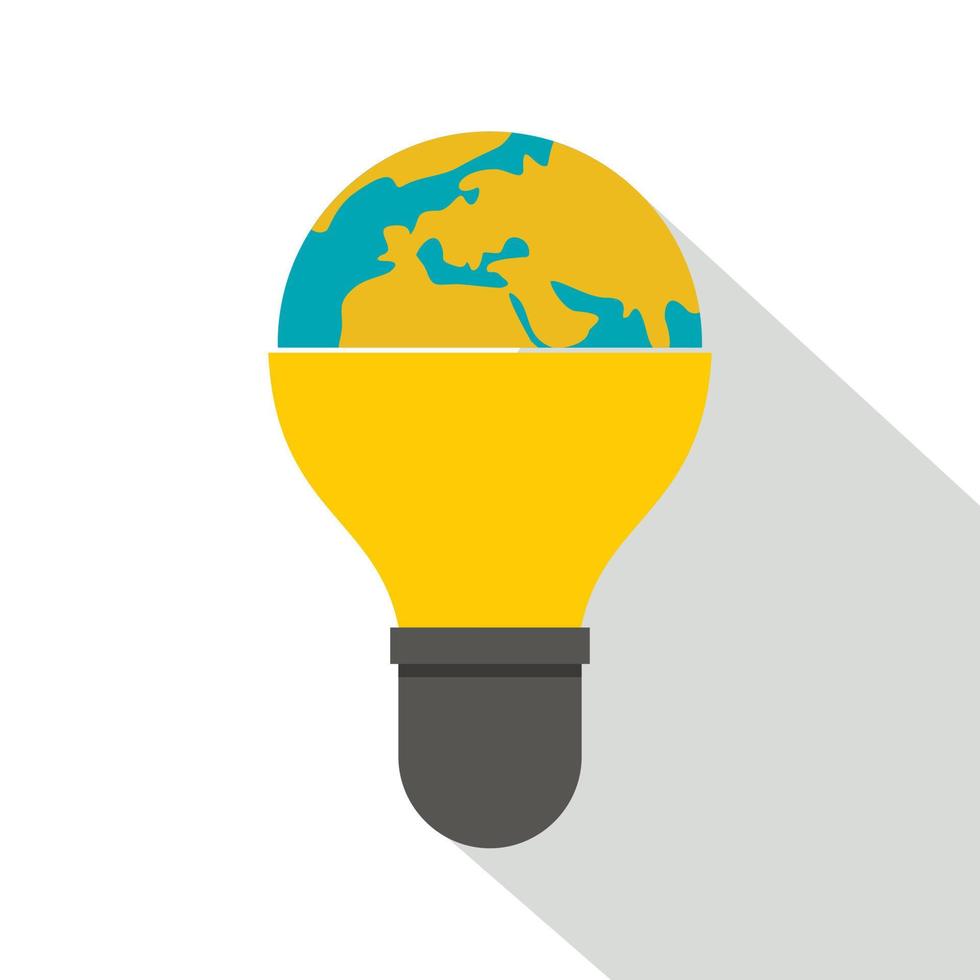 Light bulb and planet Earth icon, flat style vector