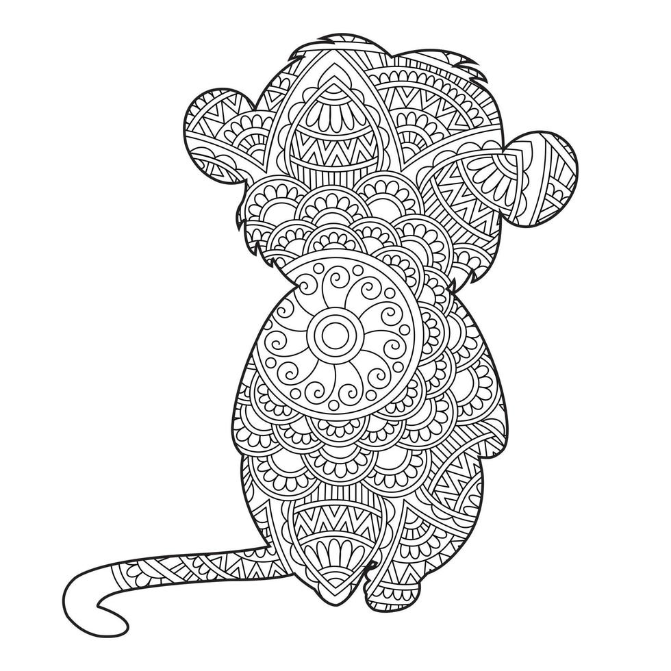 mono mandala página para colorear para adultos floral animal libro para colorear aislado sobre fondo blanco página para colorear antiestrés ilustración vectorial vector