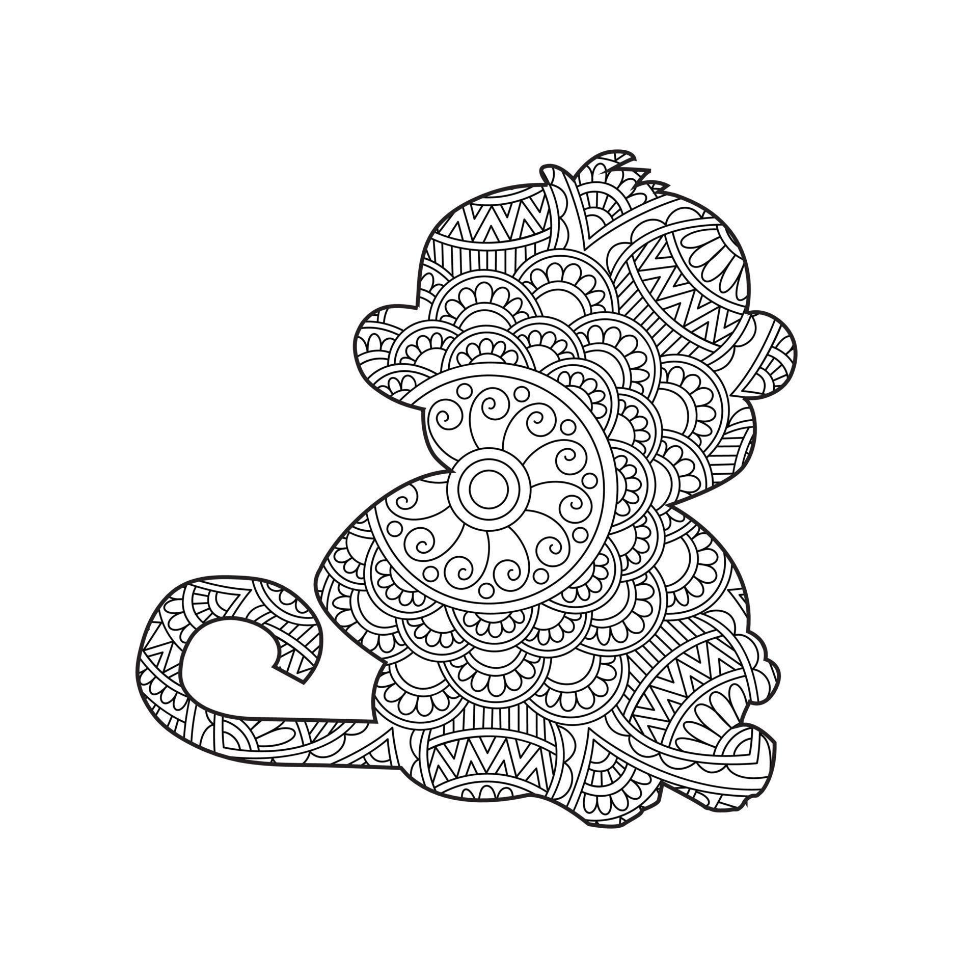Monkey Mandala Coloring Page for Adults Floral Animal Coloring Book